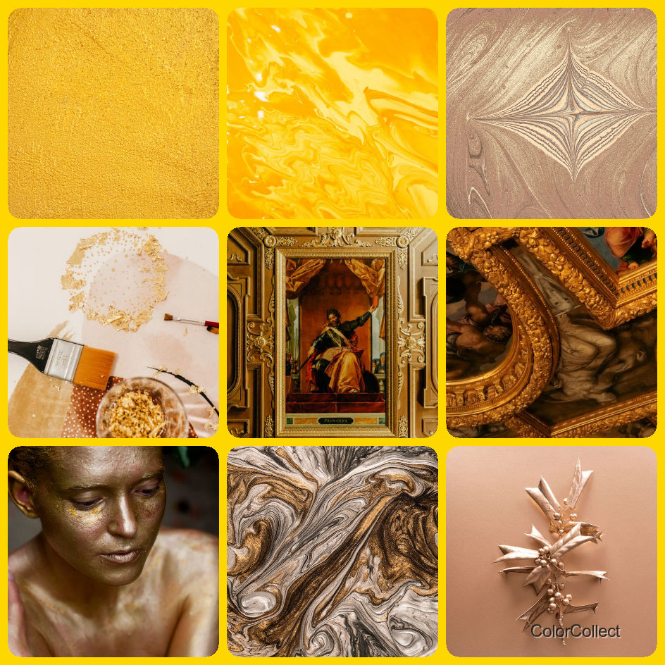 A ColorCollect photo montage in Gold, nine real-world photos matching the color.