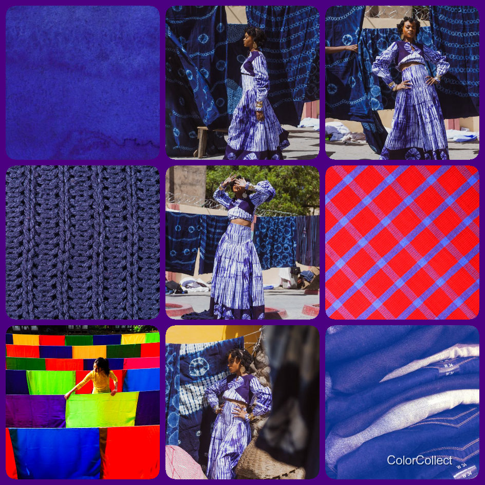 A ColorCollect photo montage in Indigo, nine real-world photos matching the color.
