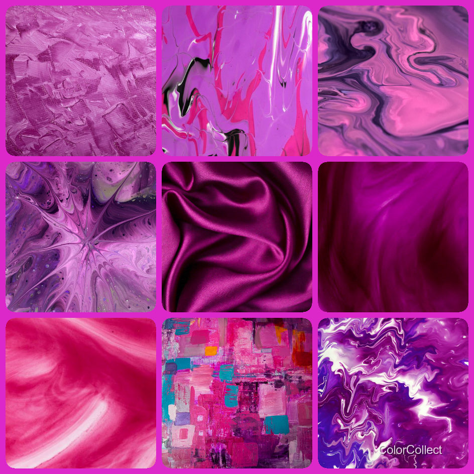 A ColorCollect photo montage in Magenta, nine real-world photos matching the color.