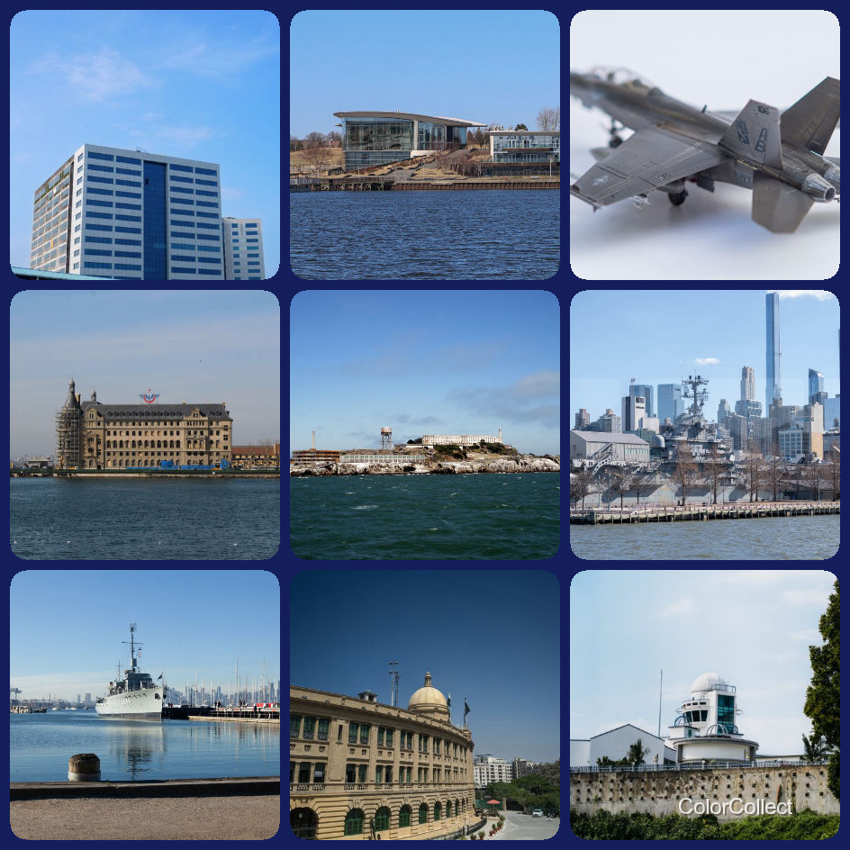 A ColorCollect photo montage in Navy, nine real-world photos matching the color.
