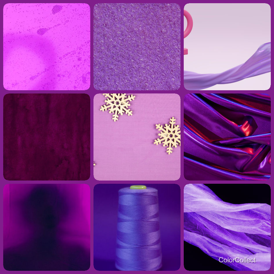 A ColorCollect photo montage in Purple, nine real-world photos matching the color.